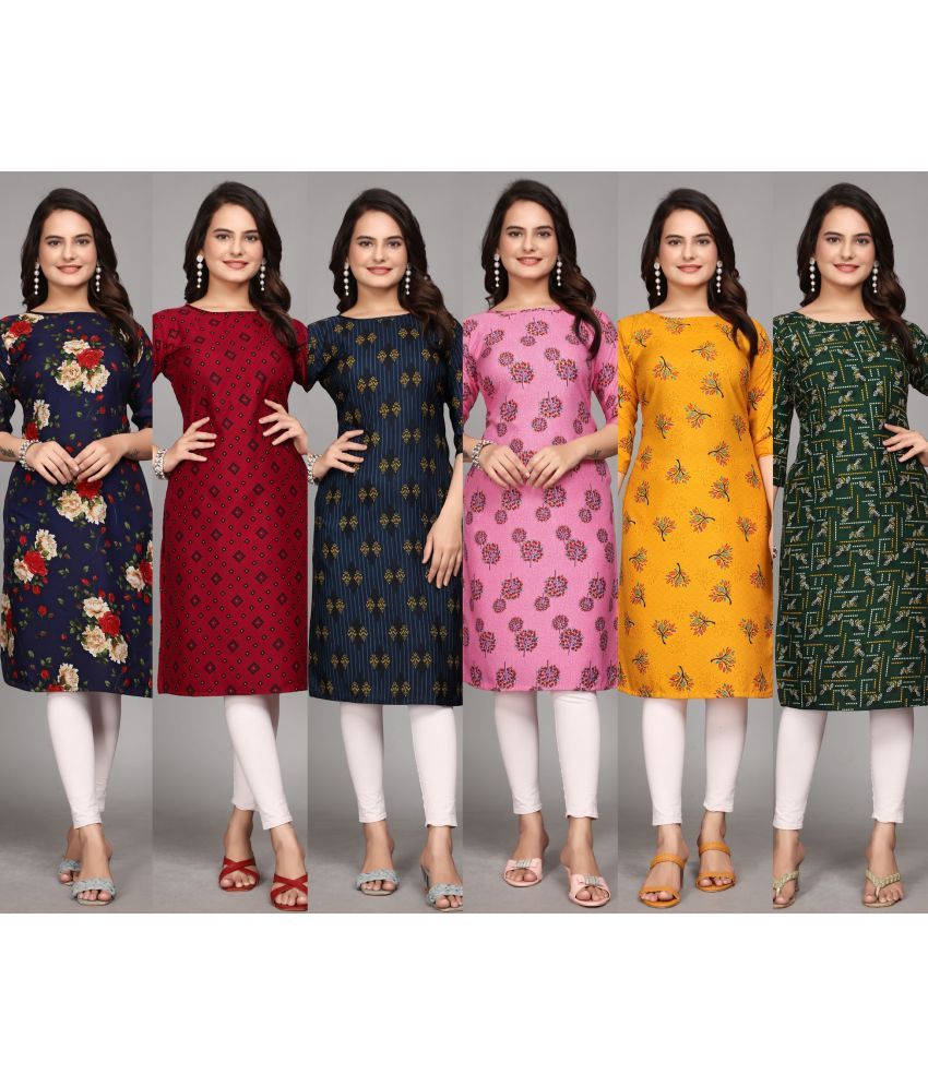     			KALAVRITTA Pack of 6 Crepe Printed Straight Women's Kurti - ( Multicolor2 )