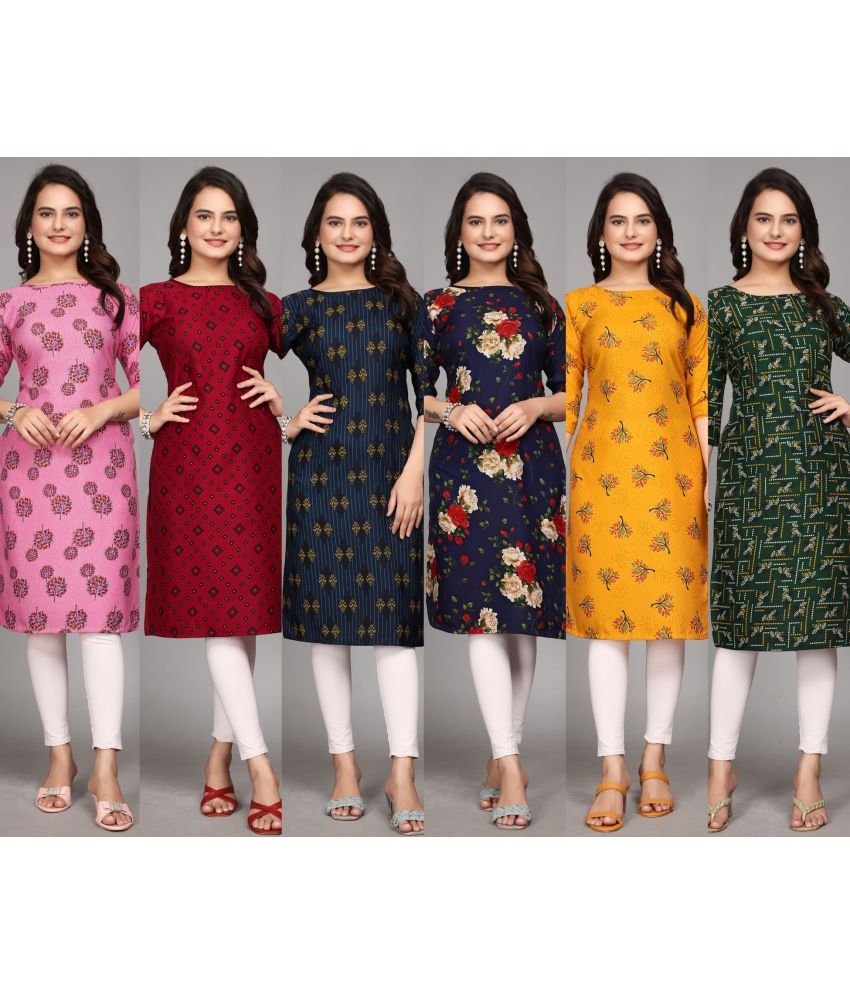     			KALAVRITTA Pack of 6 Crepe Printed Straight Women's Kurti - ( Multicolor7 )