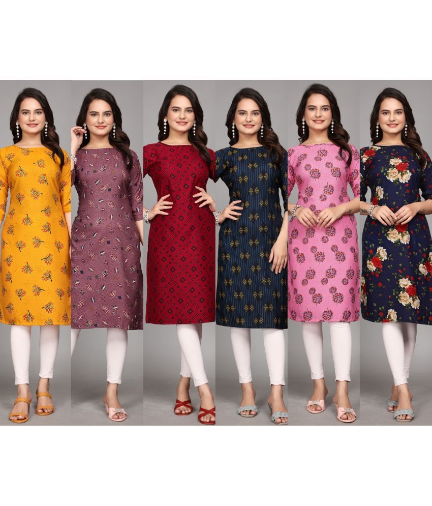     			KALAVRITTA Pack of 6 Crepe Printed Straight Women's Kurti - ( Multicolor6 )