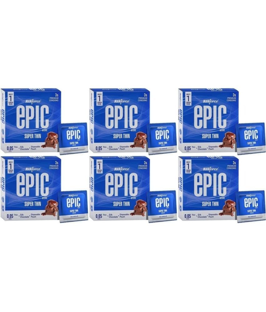     			MANFORCE Epic Desire Super Thin Premium Condoms for Men Silk Chocolate Flavour Condom (3 Sheets) x Pack of 6