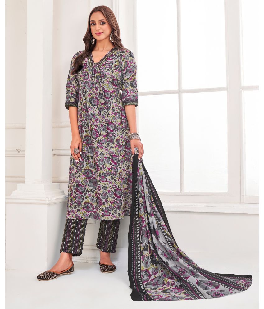     			MOJILAA Cotton Blend Printed Kurti With Pants Women's Stitched Salwar Suit - Lavender ( Pack of 1 )