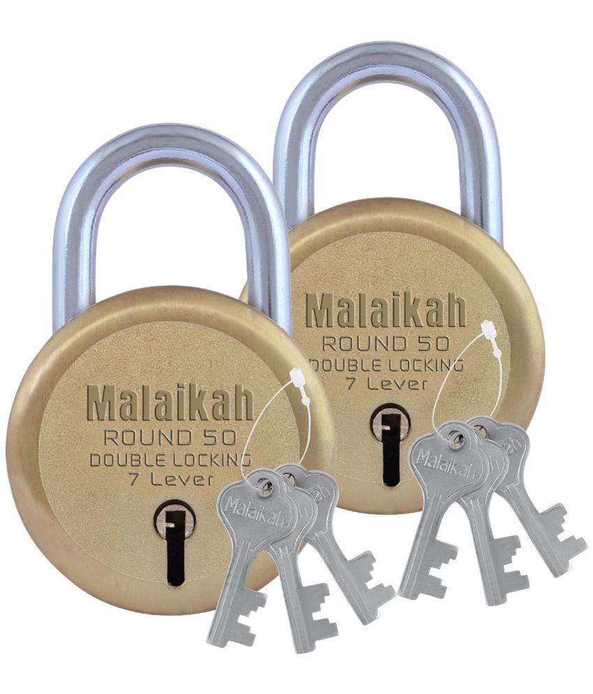     			Malaikah Gold 50 mm Padlock Double Locking 7 Lever With 3 Keys, Ideal for Gate, Shutter and Shop, Ideal for Gate, Shutter and Shop Made in Aligarh, India, Pack of 2