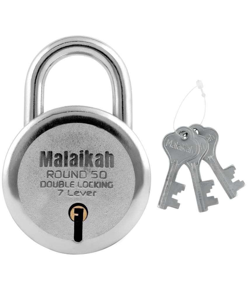     			Malaikah Round 50 mm Padlock Double Locking 7 Lever With 3 Keys, Ideal for Gate, Shutter and Shop, Ideal for Gate, Shutter and Shop Made in Aligarh, India, Pack of 1