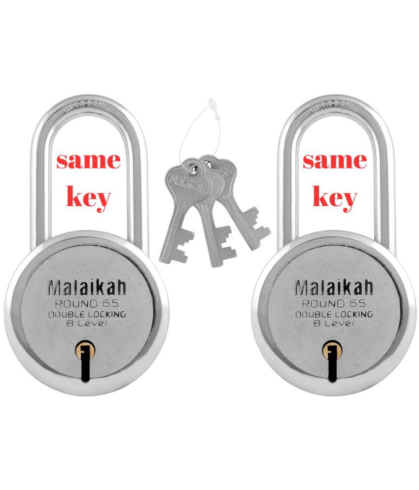     			Malaikah Round 65 mm Long Shackle Common Key (Same Key) Padlock, For Door, Ideal for Gate, Shutter and Shop, Ideal for Gate, Shutter and Shop Made in Aligarh, India, Pack of 2