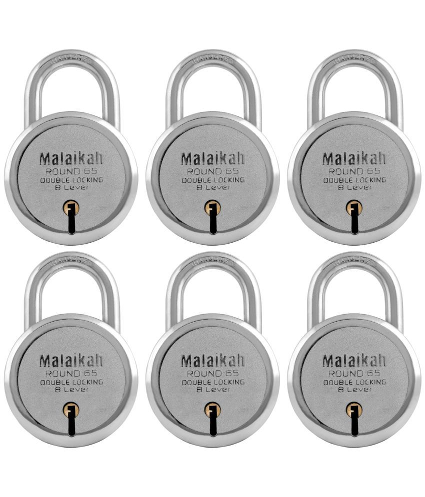     			Malaikah Round 65 mm Padlock Double Locking 8 Lever With 3 Keys, Ideal for Gate, Shutter and Shop, Ideal for Gate, Shutter and Shop Made in Aligarh, India, Pack of 6