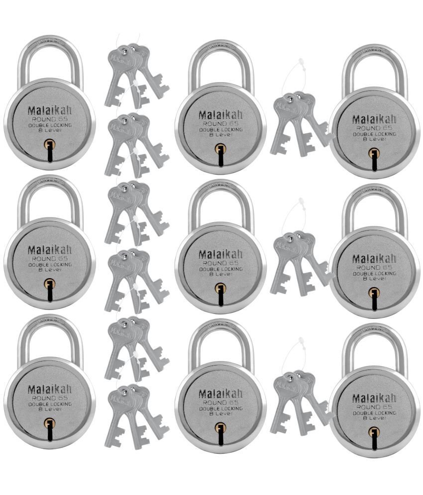     			Malaikah Round 65 mm Padlock Double Locking 8 Lever With 3 Keys, Ideal for Gate, Shutter and Shop, Ideal for Gate, Shutter and Shop Made in Aligarh, India, Pack of 9