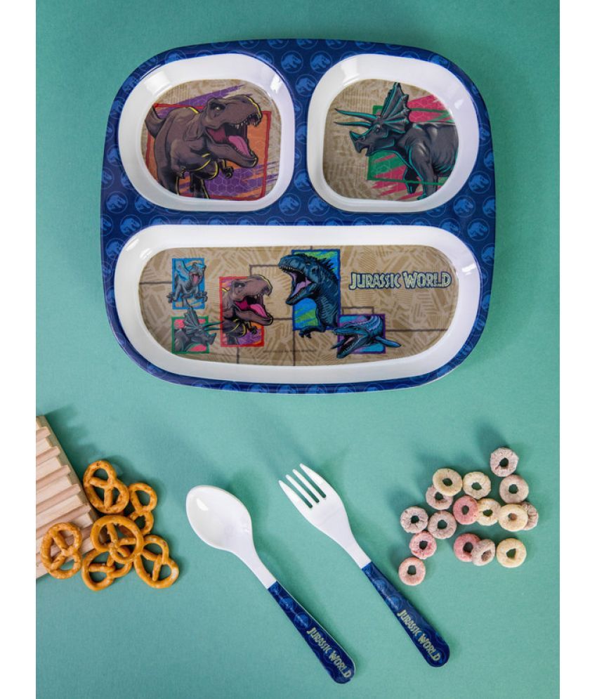     			Servewell Plate, Fork & Spoon - Jurassic Printed Melamine Dinner Set ( Pack of 3 ) Multicolor