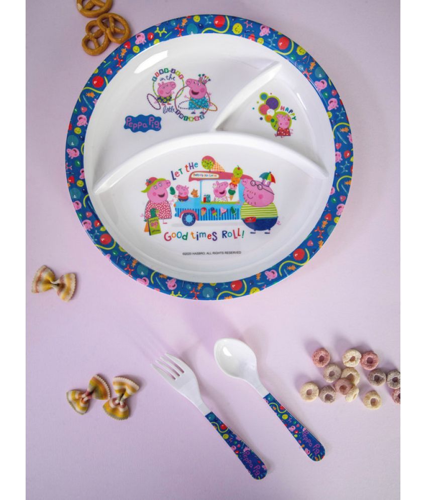     			Servewell Plate, Fork & Spoon -Peppa Pig Printed Melamine Dinner Set ( Pack of 3 ) Multicolor