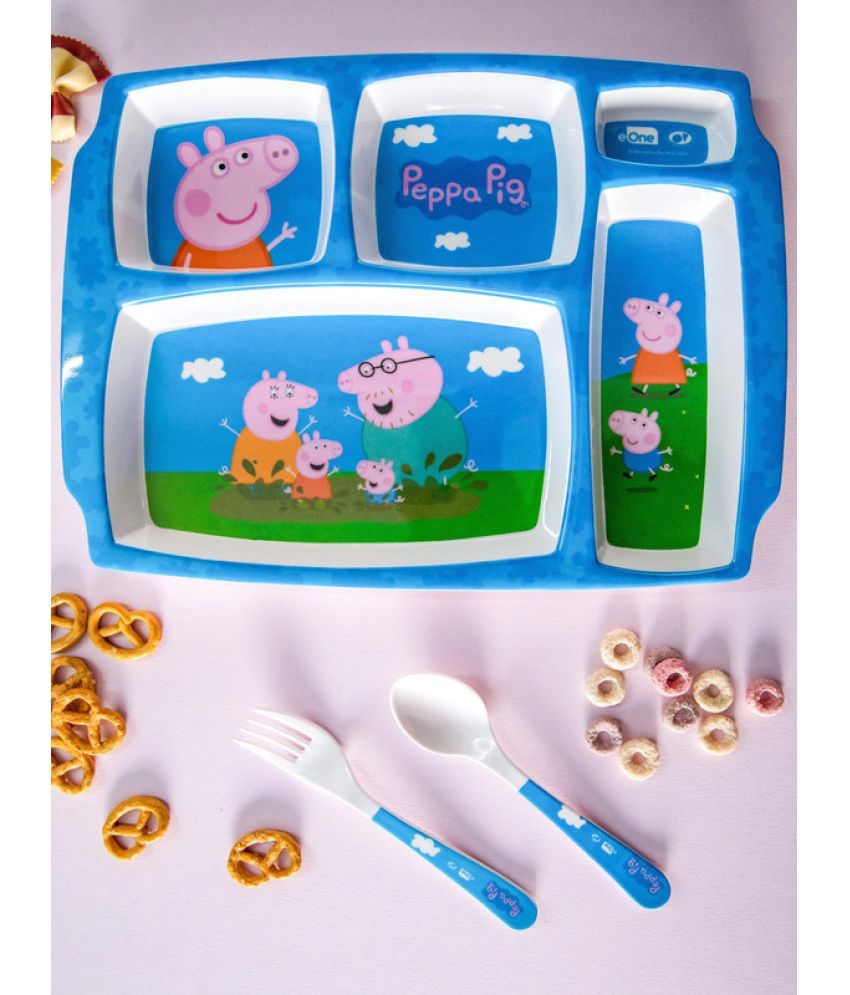     			Servewell Plate, Fork & Spoon Peppa Pig Printed Melamine Dinner Set ( Pack of 3 ) White