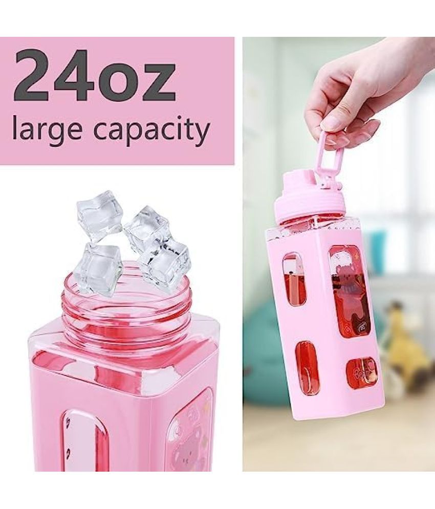     			Stysol Square bottle set of 1 Pink Plastic School Water Bottle 1000 mL ( Set of 1 )