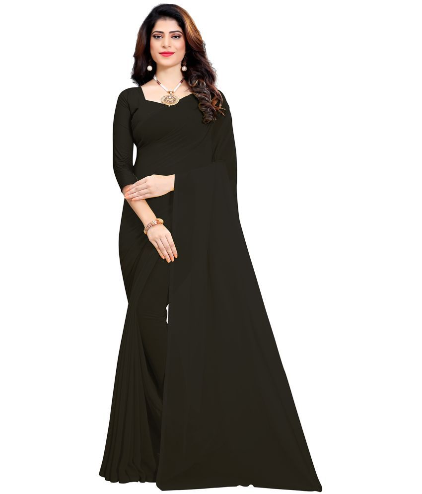     			fancynine Georgette Solid Saree With Blouse Piece ( Black , Pack of 1 )