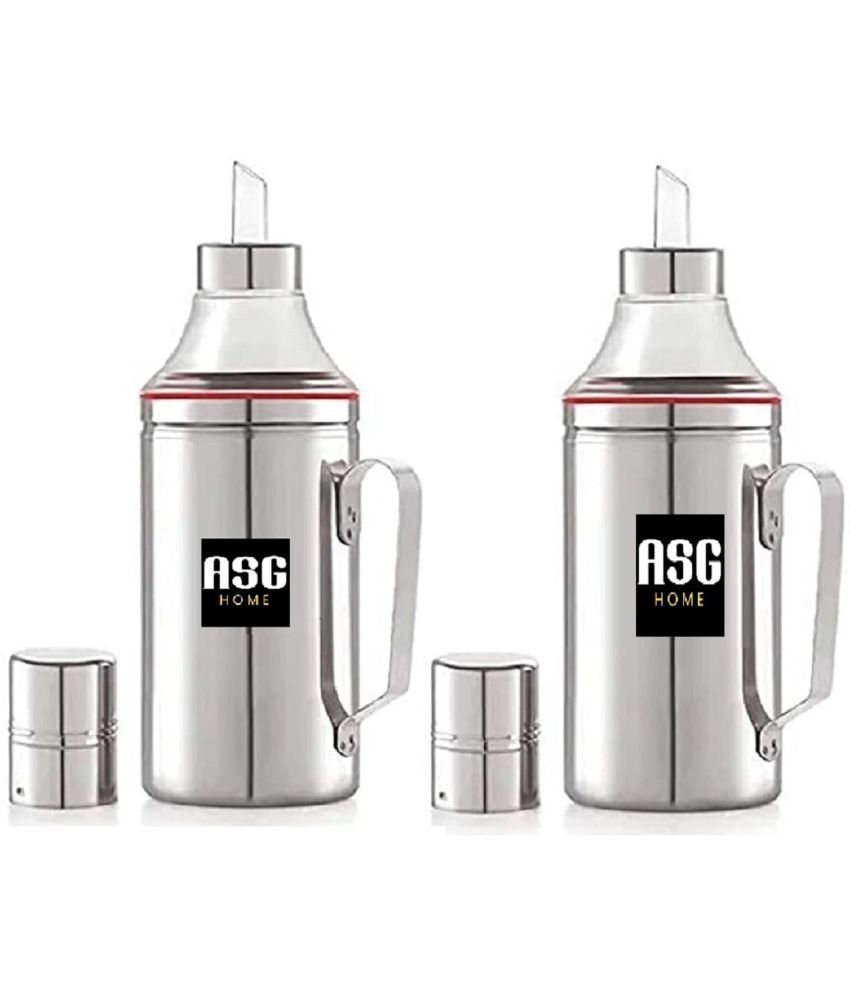     			ASG HOME Oil Dispenser Steel Silver Oil Container ( Set of 2 )