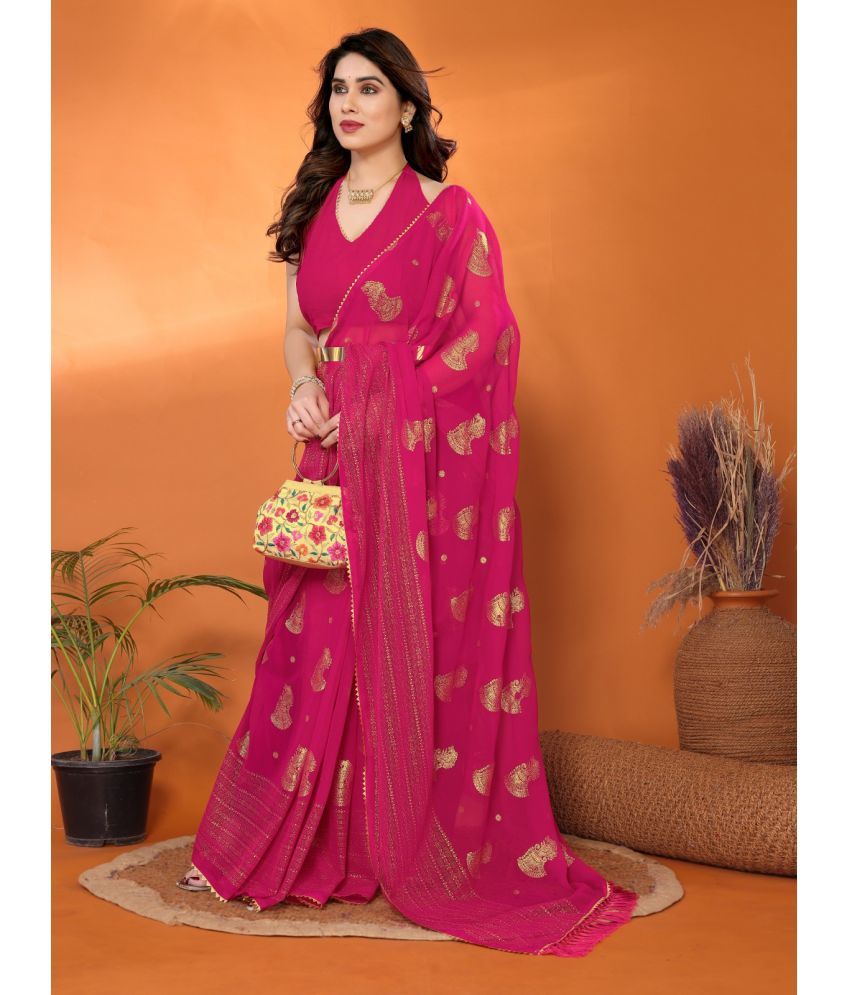     			BLEESBURY Georgette Self Design Saree With Blouse Piece ( Pink , Pack of 1 )