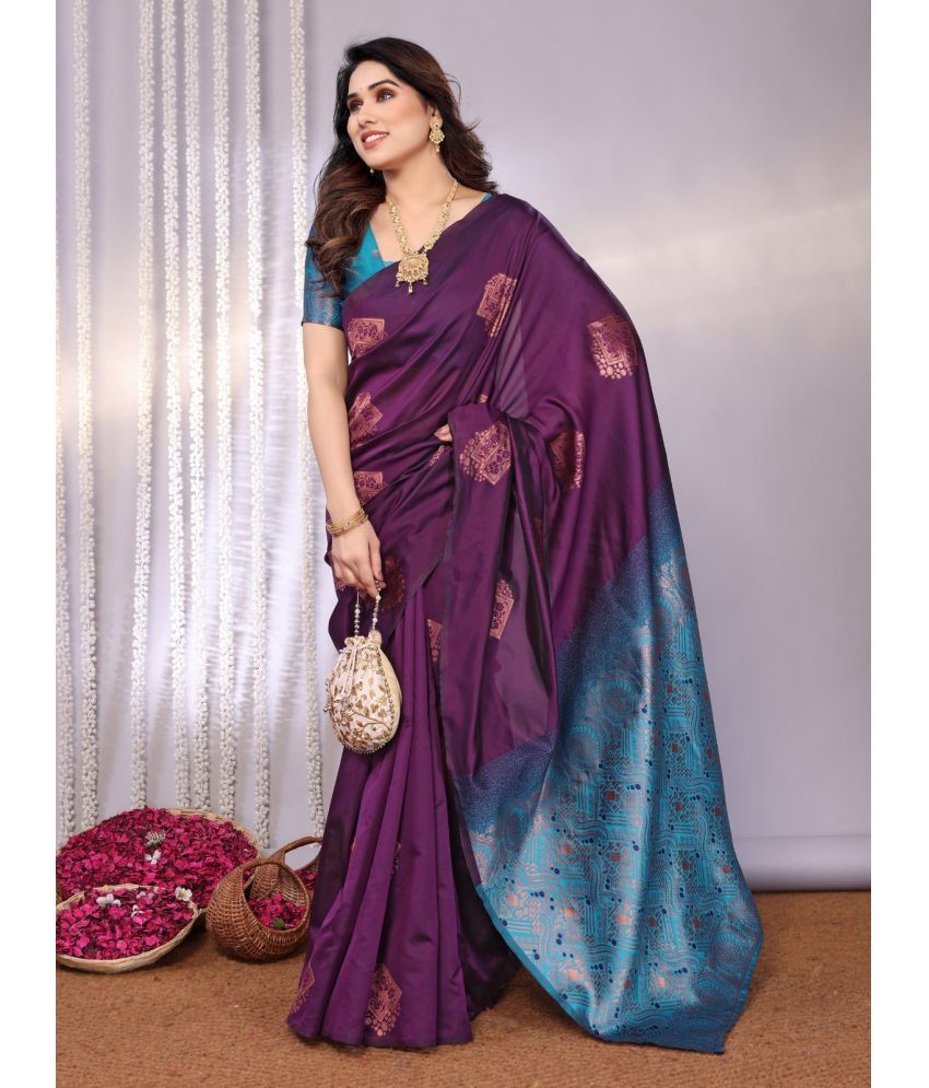     			DIKONA DESIGNER Banarasi Silk Woven Saree With Blouse Piece ( Wine , Pack of 1 )