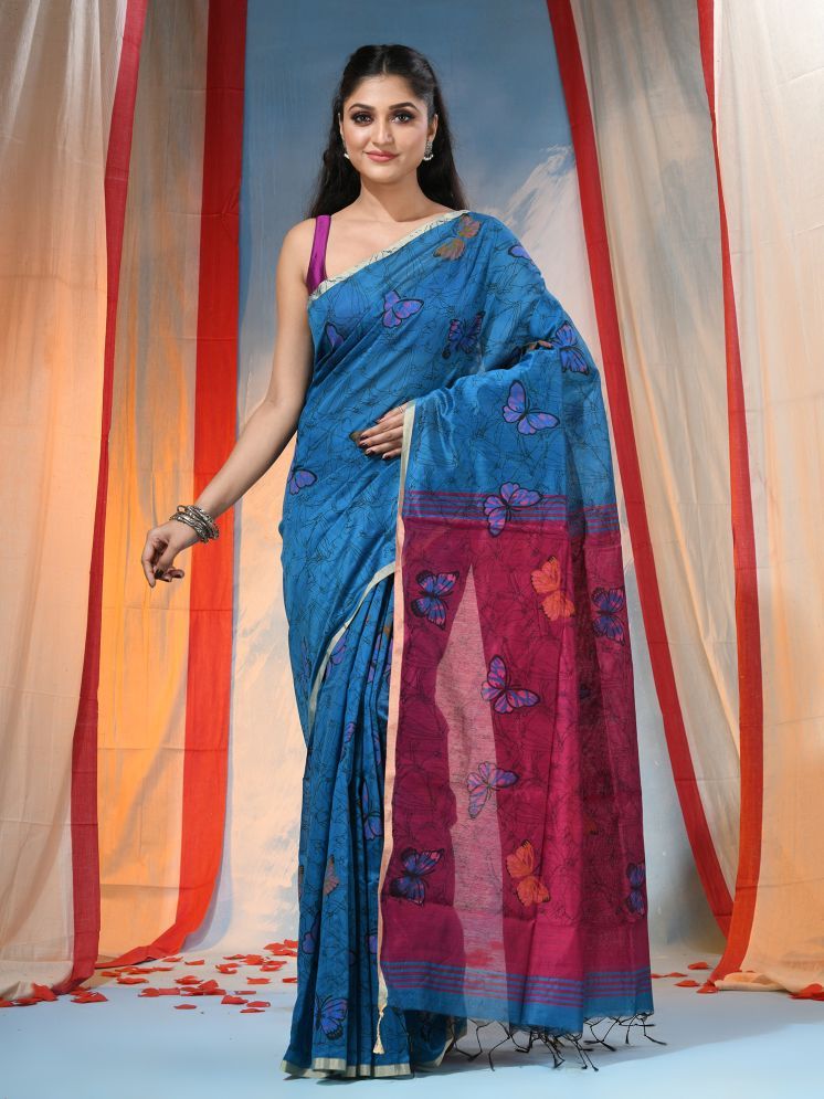     			Desh Bidesh Pack of 1 Cotton Blend Printed Saree With Blouse Piece ( Blue )