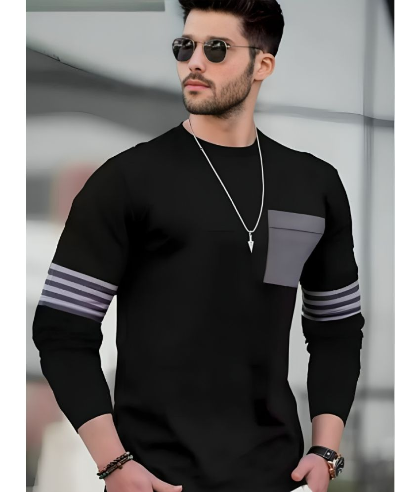     			Garimaknitwear Cotton Blend Regular Fit Striped Full Sleeves Men's Round T-Shirt - Black ( Pack of 1 )