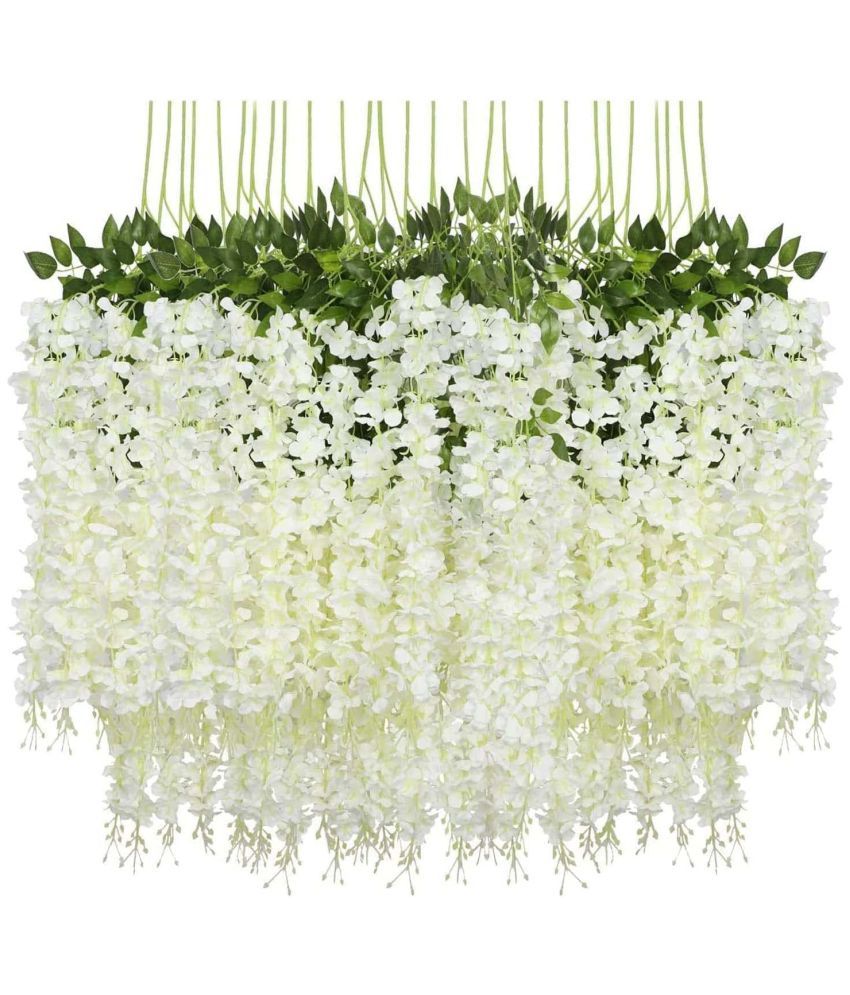     			Green plant indoor - White Wild Artificial Flowers Bunch ( Pack of 12 )