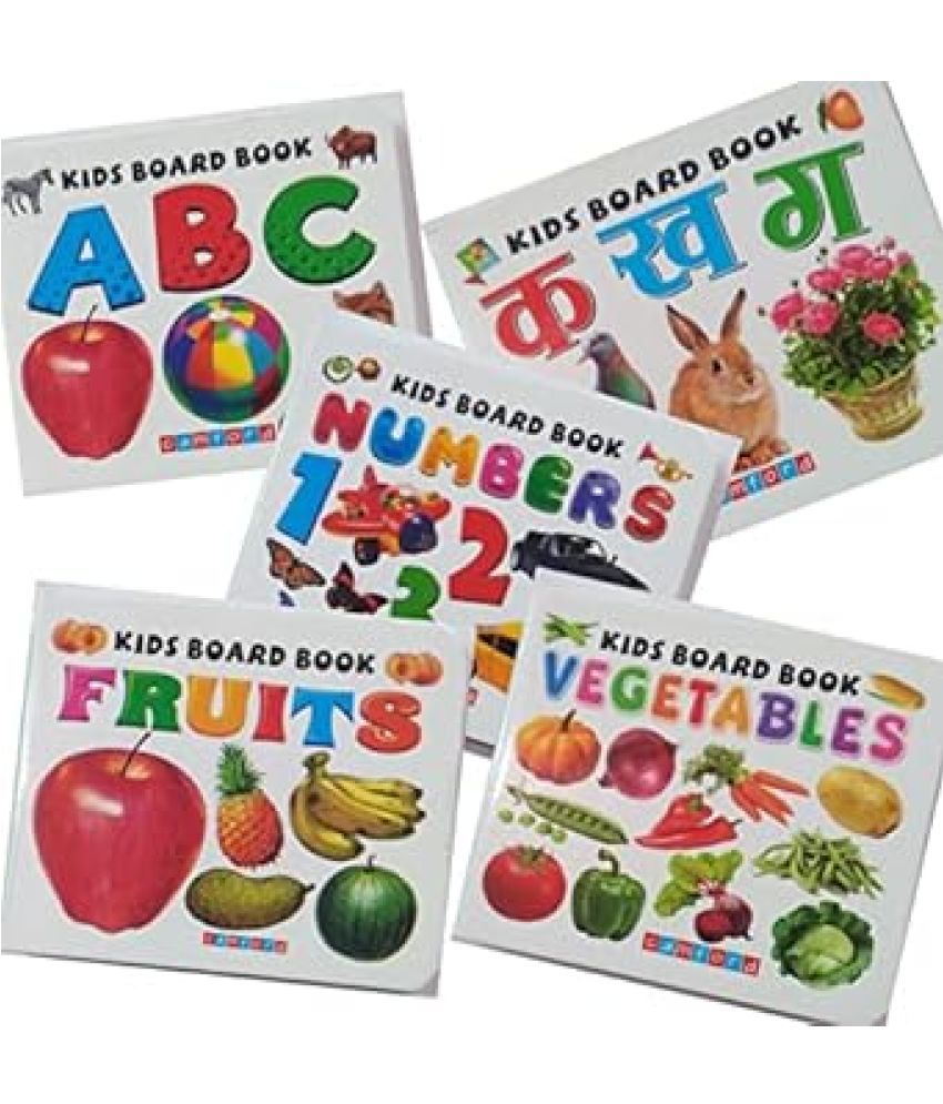     			Kids Board Book Pocket Book Set Alphabets, Hindi Varnmala, Numbers, Fruits, Vegetables, Books Hardcover – 1 January 2021