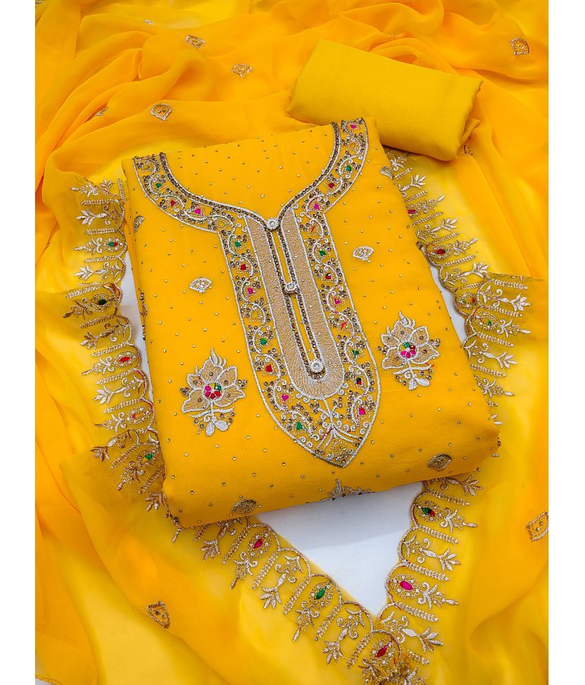     			Nayanthara Trends Unstitched Georgette Embroidered Dress Material - Yellow ( Pack of 1 )