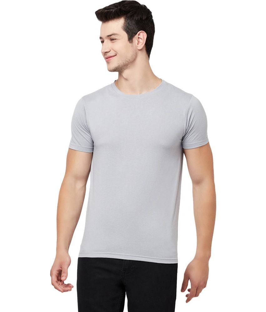     			Odoky Cotton Blend Slim Fit Solid Half Sleeves Men's Round T-Shirt - Silver ( Pack of 1 )