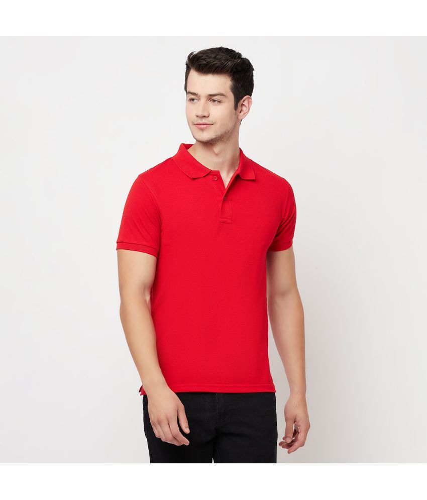     			Odoky Pack of 1 Cotton Blend Slim Fit Solid Half Sleeves Men's Polo T Shirt ( Red )