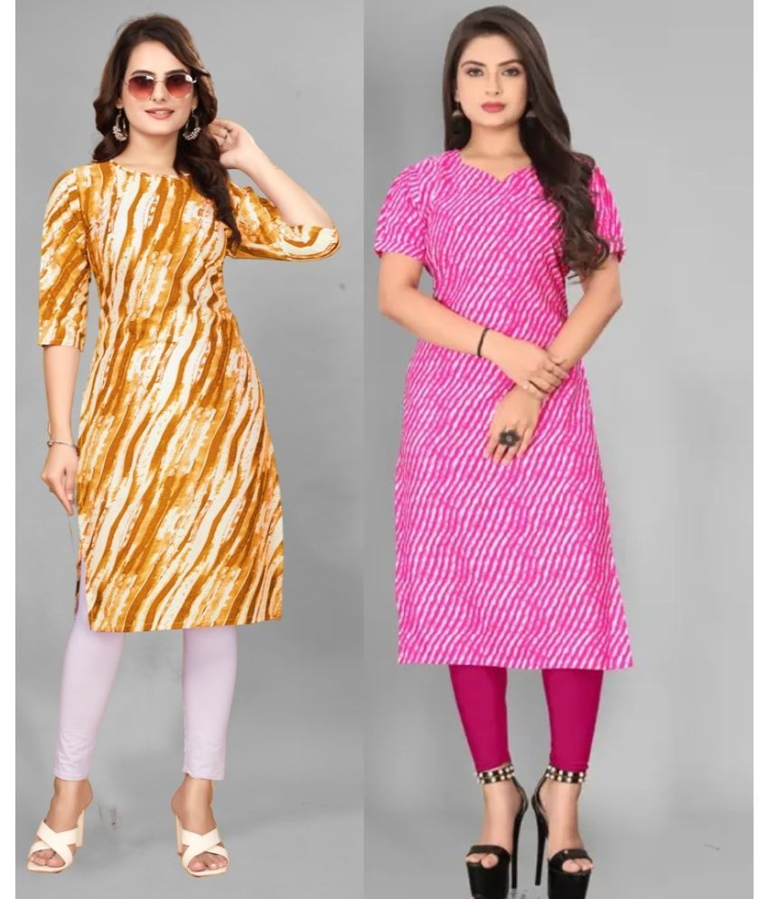     			PEAFOWL INCORPORATION Pack of 2 Crepe Printed Straight Women's Kurti - ( Yellow,Pink )