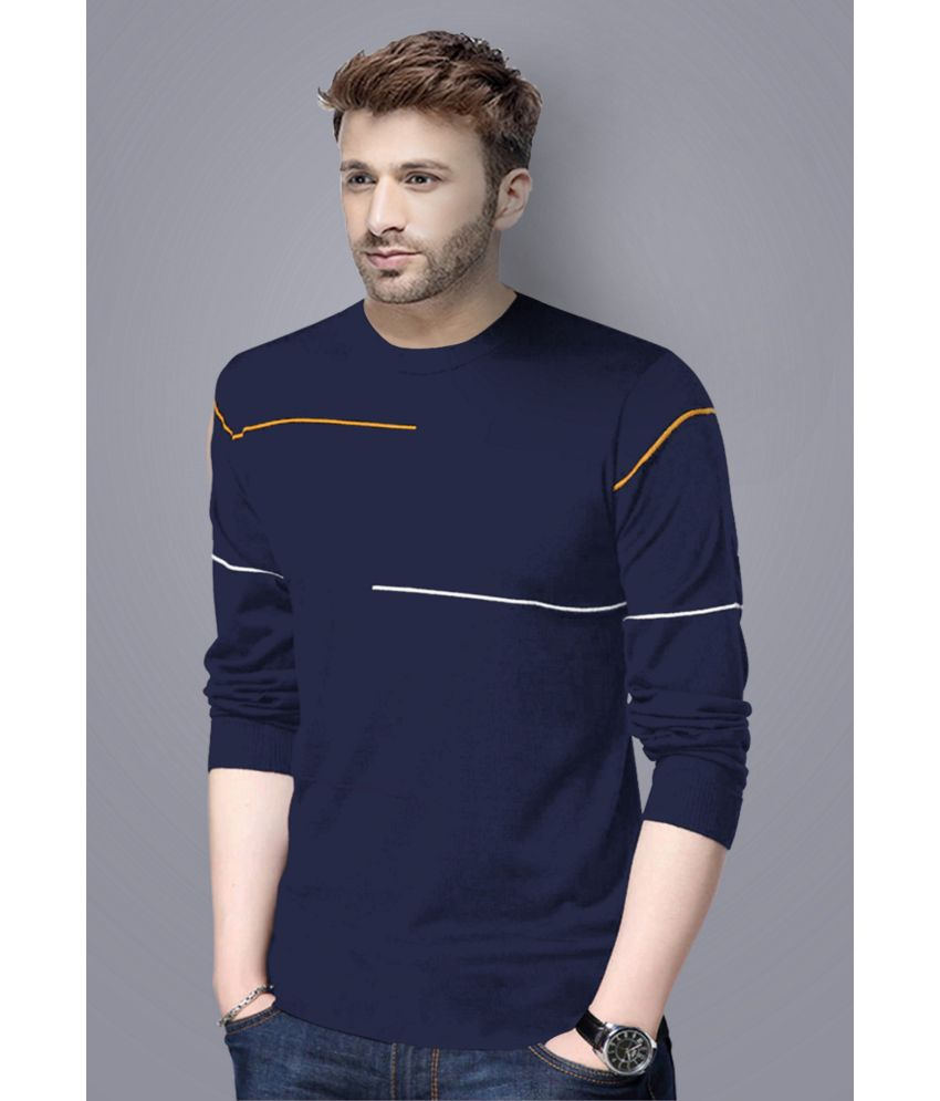     			Reya Cotton Blend Regular Fit Striped Full Sleeves Men's Round T-Shirt - Blue ( Pack of 1 )