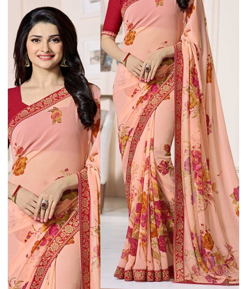     			SARIK  FASHION Georgette Printed Saree With Blouse Piece ( Orange , Pack of 1 )