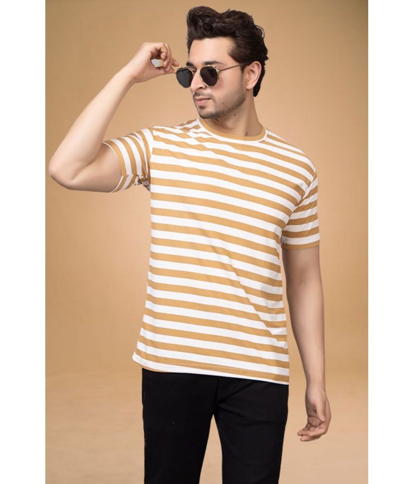     			SHREYNKA Cotton Blend Regular Fit Striped Half Sleeves Men's Round T-Shirt - Yellow ( Pack of 1 )