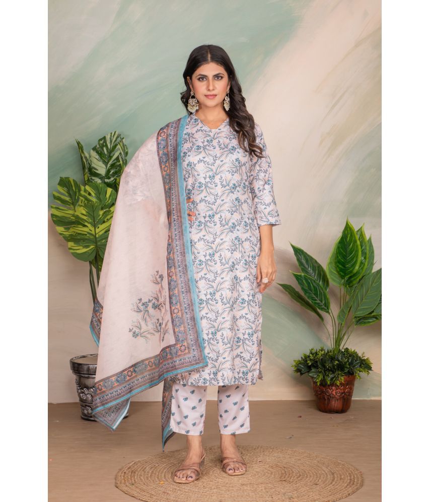     			SHRIMORI Cotton Printed Kurti With Pants Women's Stitched Salwar Suit - Cream ( Pack of 1 )