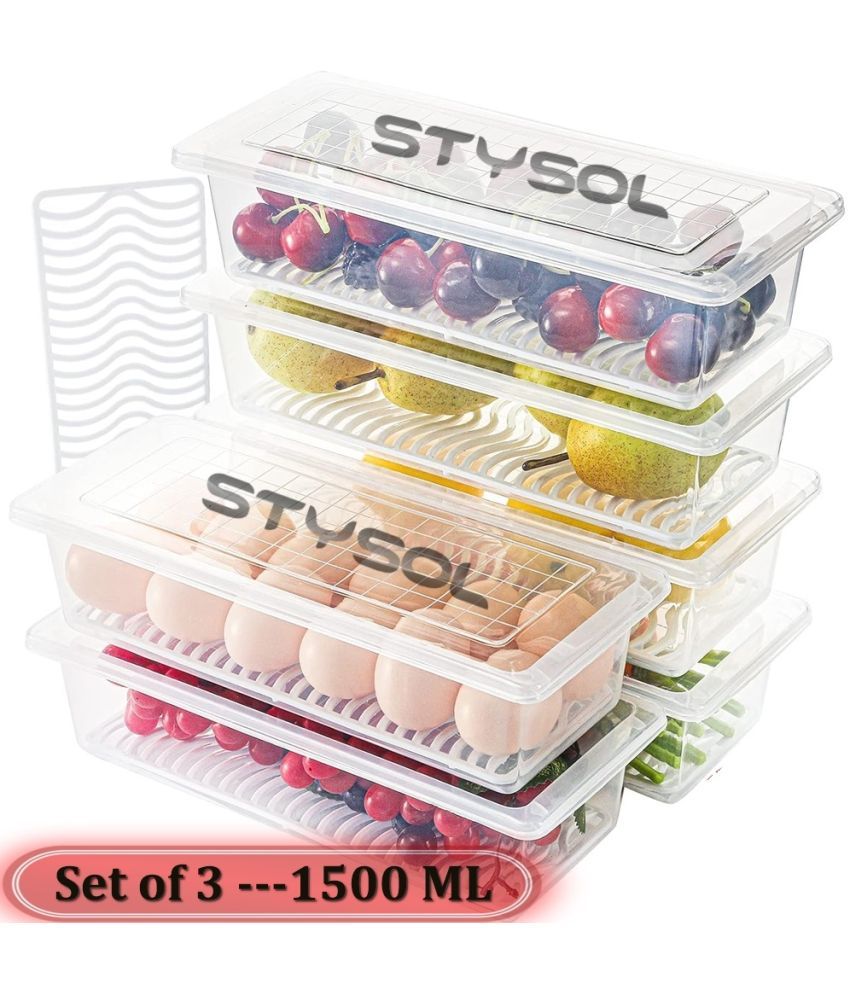     			Stysol Fridge Container Plastic White Food Container ( Set of 3 )