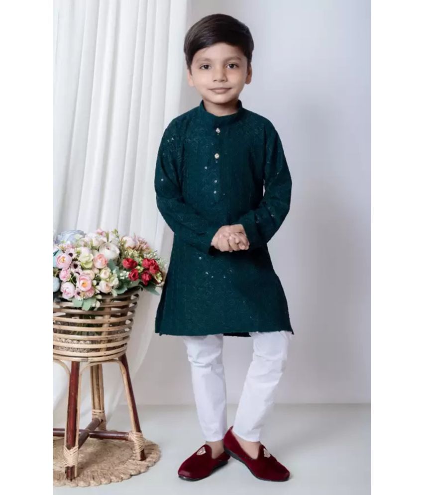     			Coxxup Boys Sequin Sequined - Pattern Kurta Pyjama Set ( Green , Pack of 1 )