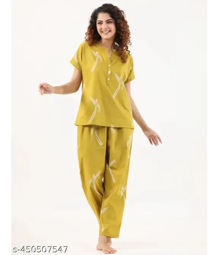     			DIAMOND EXPORTER Mustard Satin Women's Nightwear Nightsuit Sets ( Pack of 1 )