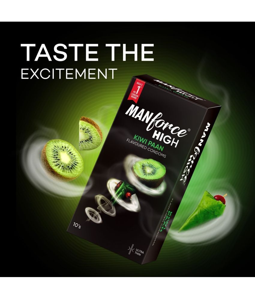     			Manforce High Kiwi Paan Flavoured Lubricated Condoms | Ultra Thin |10 Sheets