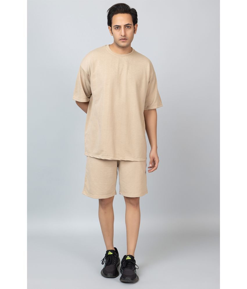     			Montera India Cotton Blend Oversized Fit Solid Half Sleeves Men's Round T-Shirt - Beige ( Pack of 1 )