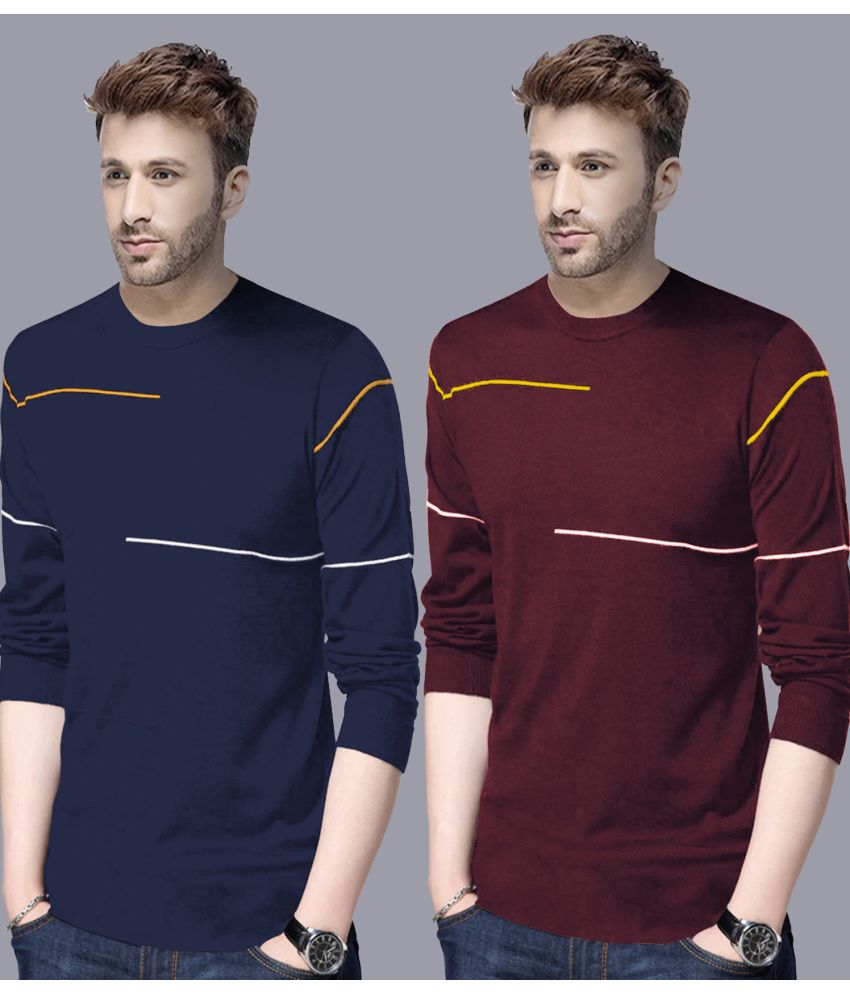     			Reya Cotton Blend Regular Fit Striped Full Sleeves Men's Round T-Shirt - Multicolor2 ( Pack of 2 )