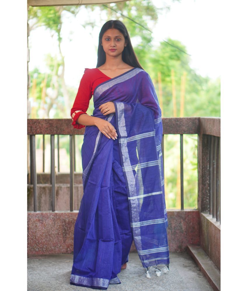     			SARADA HANDLOOM Cotton Woven Saree With Blouse Piece ( Blue , Pack of 1 )