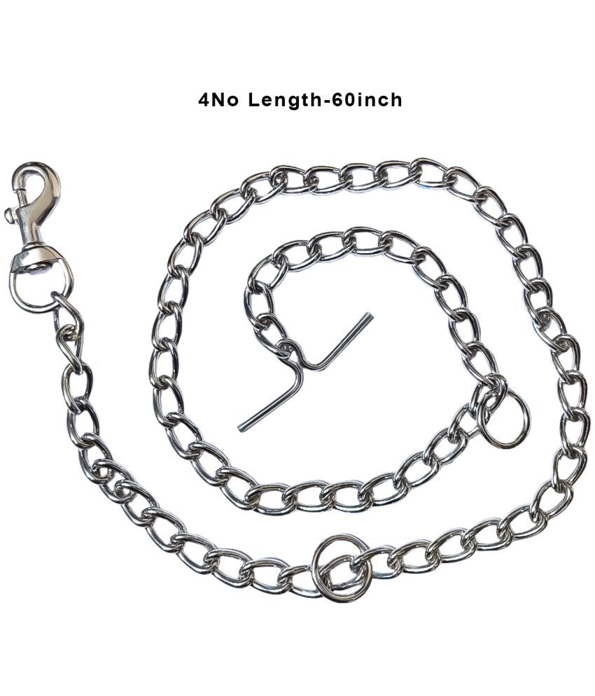     			" Silver Grind No.4 Dogs Leash Heavy Duty Dog Chain with Heavy Hook (L - 60 Inch Silver Leash ( Medium )