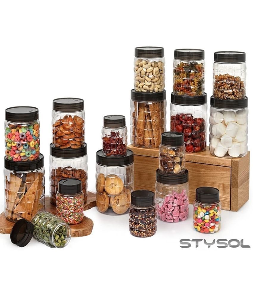     			Stysol 18 Jar Container  Plastic Black Food Container ( Set of 18 )