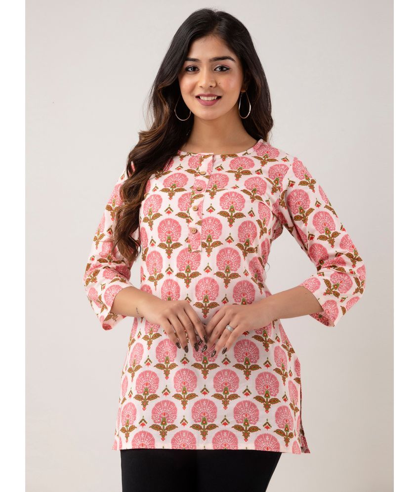     			feranoid Pack of 1 Cotton Blend Printed Straight Women's Kurti - ( Pink )