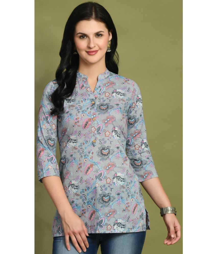     			feranoid Pack of 1 Cotton Blend Printed Straight Women's Kurti - ( Grey )