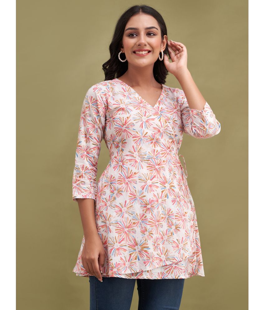     			feranoid Pack of 1 Cotton Blend Printed Flared Women's Kurti - ( Pink )