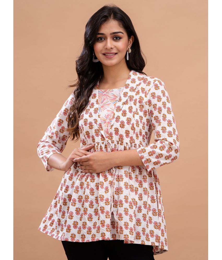     			feranoid Pack of 1 Cotton Blend Printed Flared Women's Kurti - ( White )