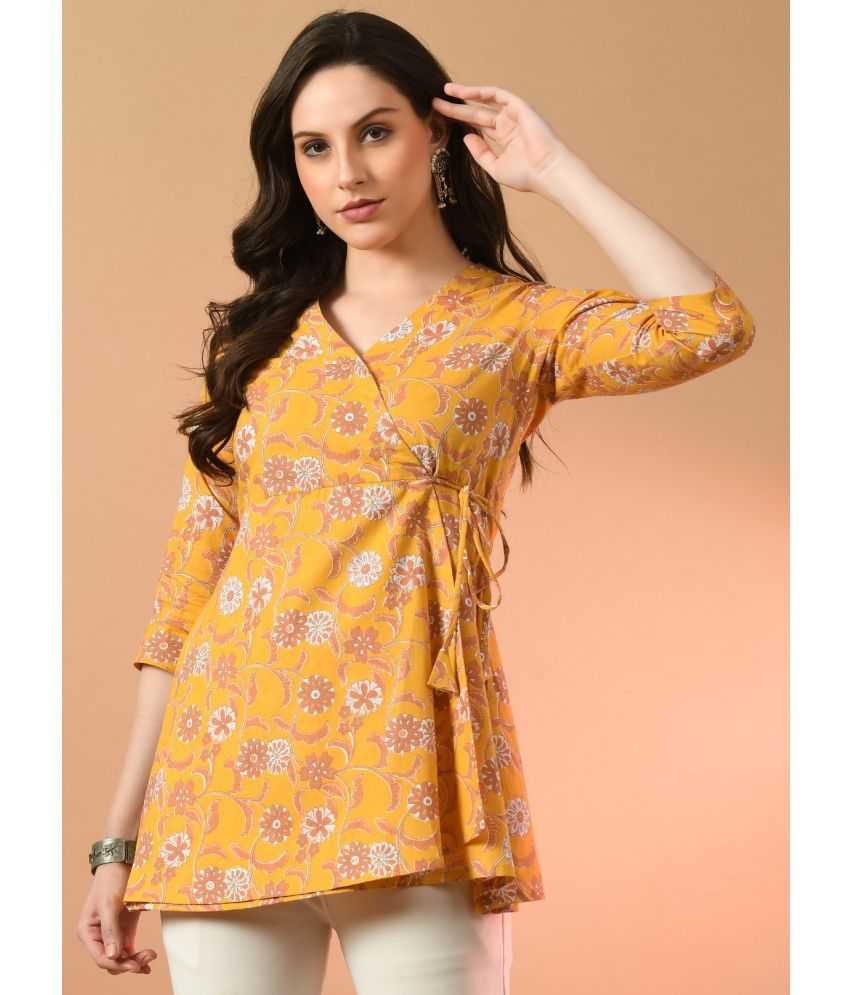     			feranoid Pack of 1 Cotton Blend Printed Flared Women's Kurti - ( Yellow )