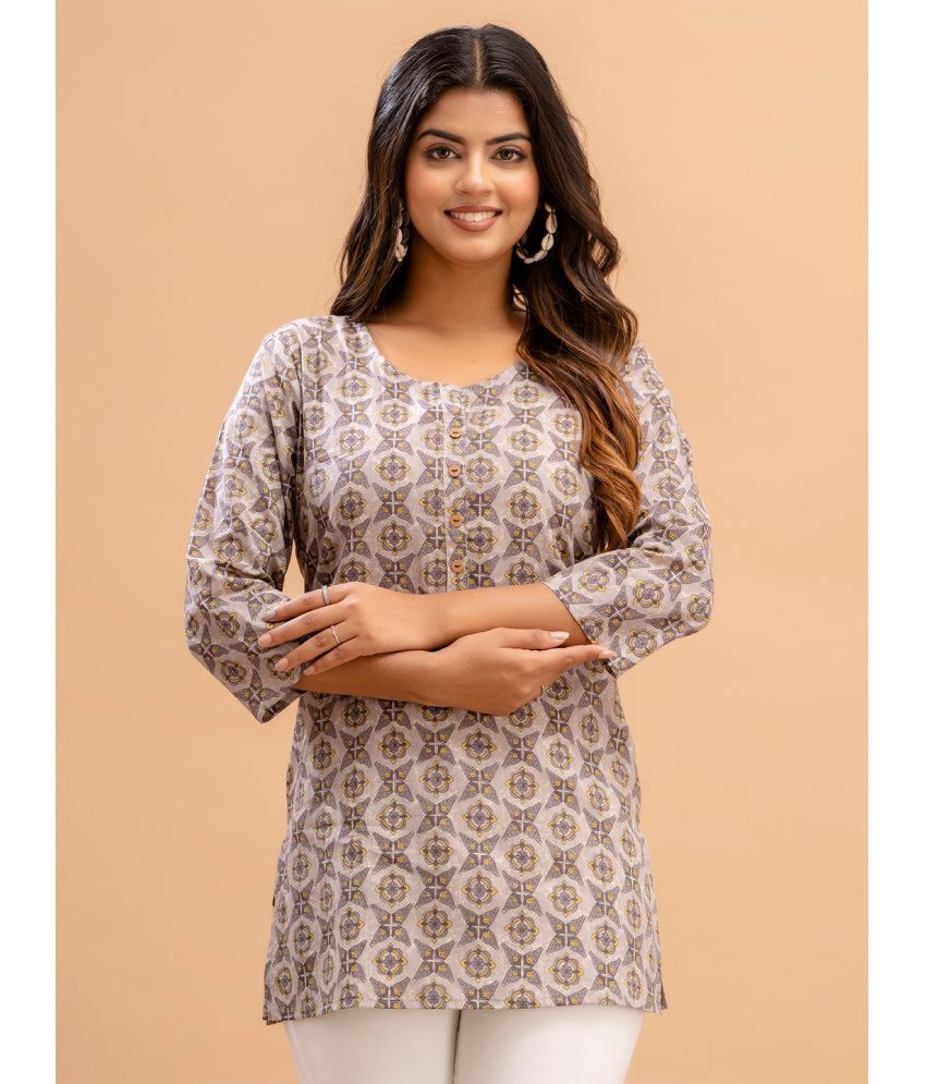     			feranoid Pack of 1 Cotton Blend Printed Straight Women's Kurti - ( Grey )