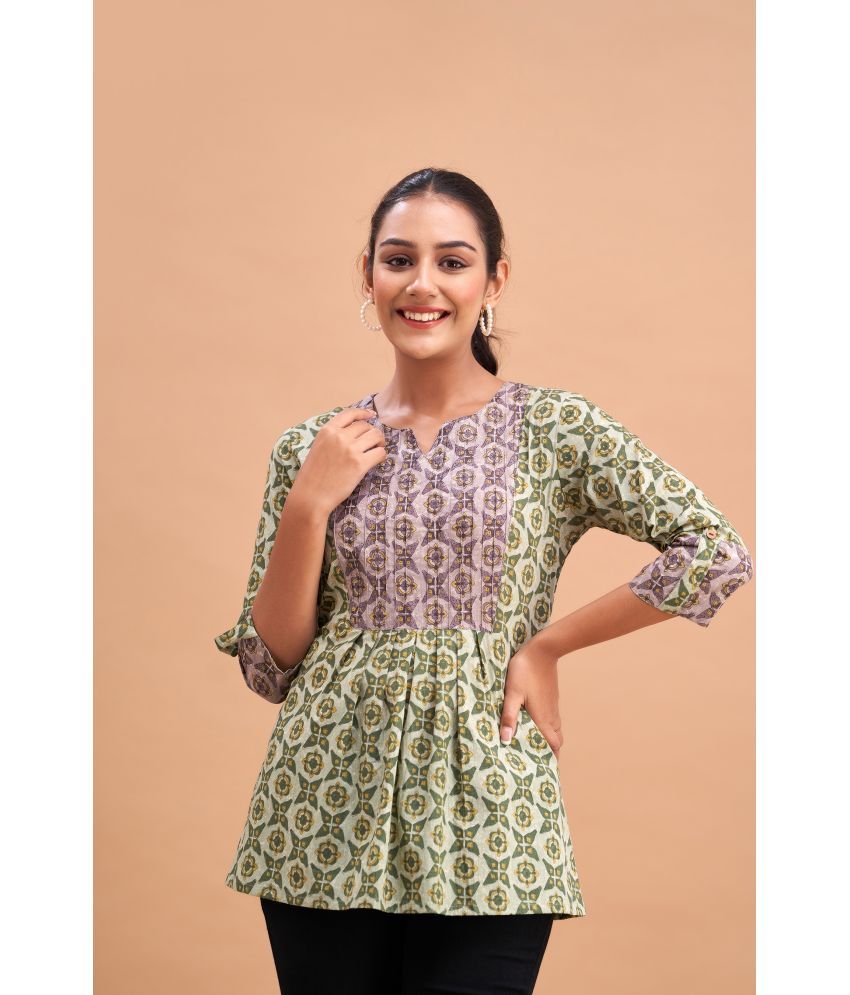     			feranoid Pack of 1 Cotton Blend Printed A-line Women's Kurti - ( Green )