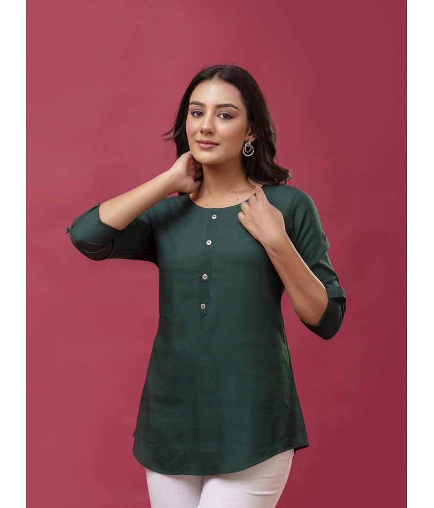     			feranoid Pack of 1 Viscose Rayon Solid A-line Women's Kurti - ( Green )