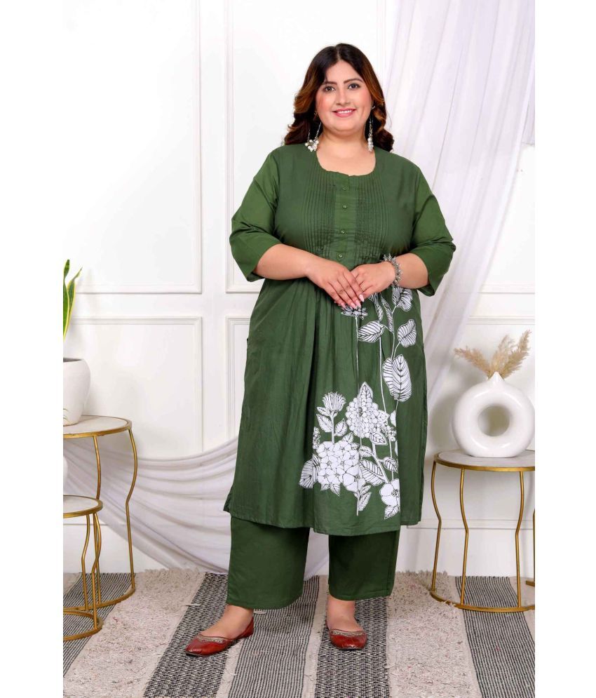     			Doriyaan Cotton Printed Kurti With Palazzo Women's Stitched Salwar Suit - Green ( Pack of 1 )