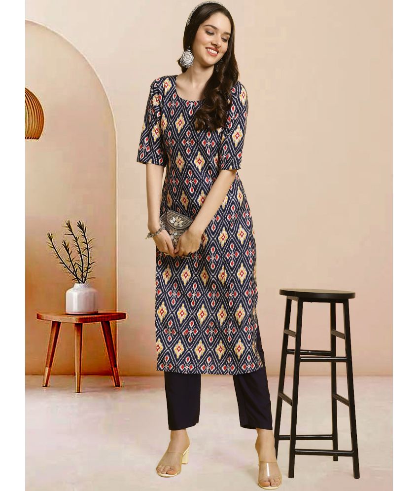     			Ethnicbasket Pack of 1 Crepe Printed Straight Women's Kurti - ( Navy Blue )