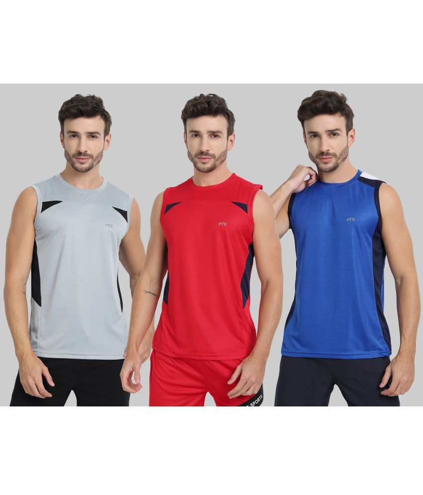     			FTX Pack of 3 Polyester Basic Vest For Men ( Blue )